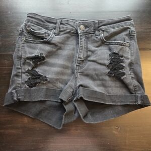 American Eagle Stretch Denim Jean Shorts Women's 4 Dark Wash Gray Black